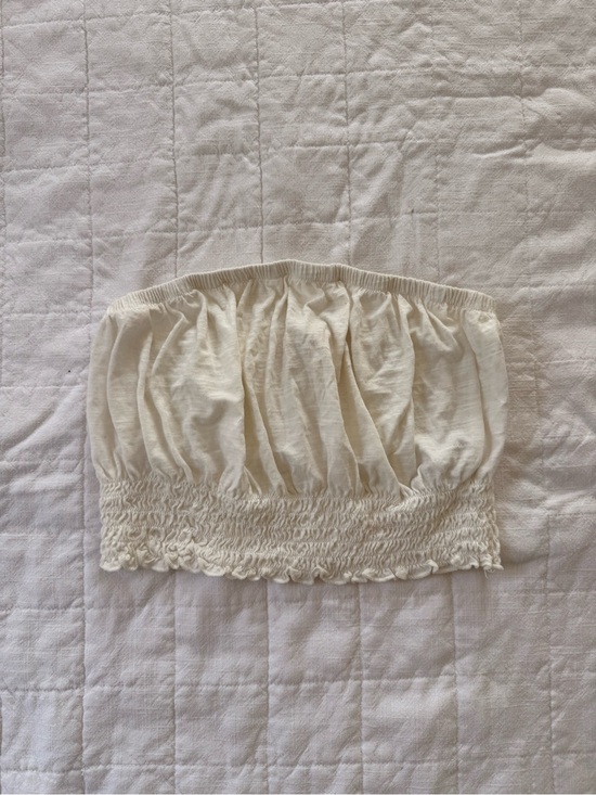 Tops - Cream Smocked Bandeau Tube Top